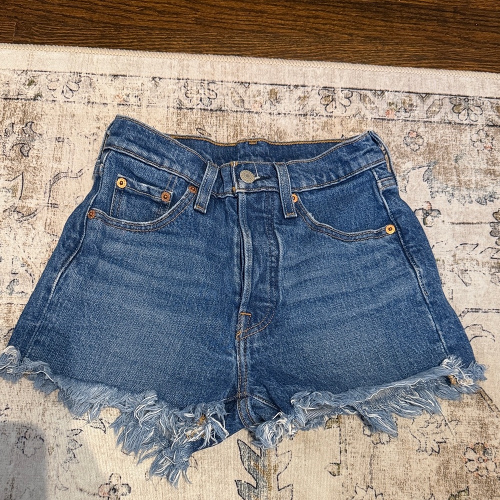 Levi's Blue Frayed Hem Jean Shorts